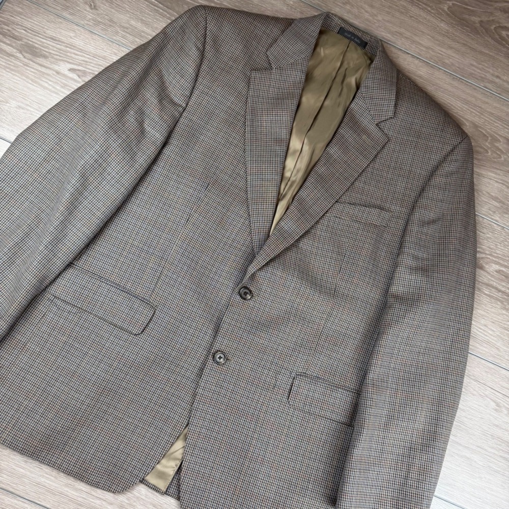 Lauren Ralph Lauren Mens Sport Coat 100% Wool Houndstooth Brown 44R